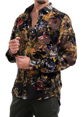 Mondo Black Floral Sheer Velvet Shirt