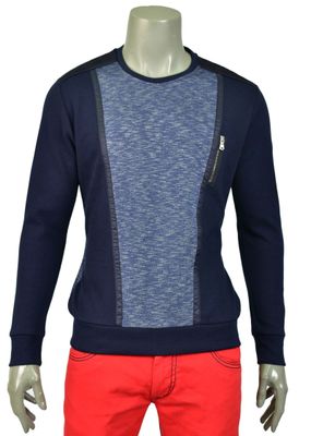 Mondo Navy Suede Trim Zipper Knit Sweater