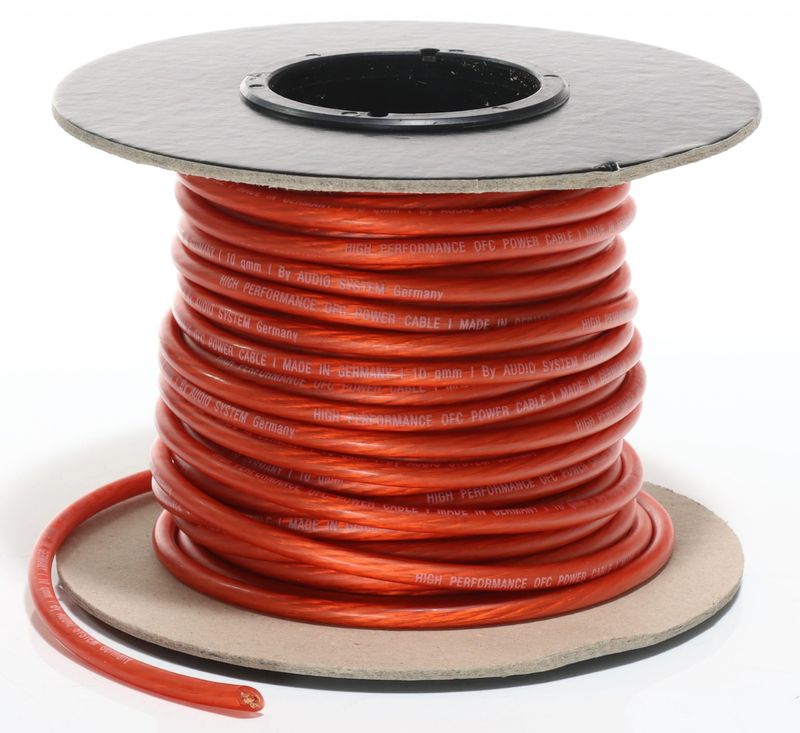 AUDIO-SYSTEM 10 mm² RED - დენის კაბელი (99.9 % OFC, Made in Germany)