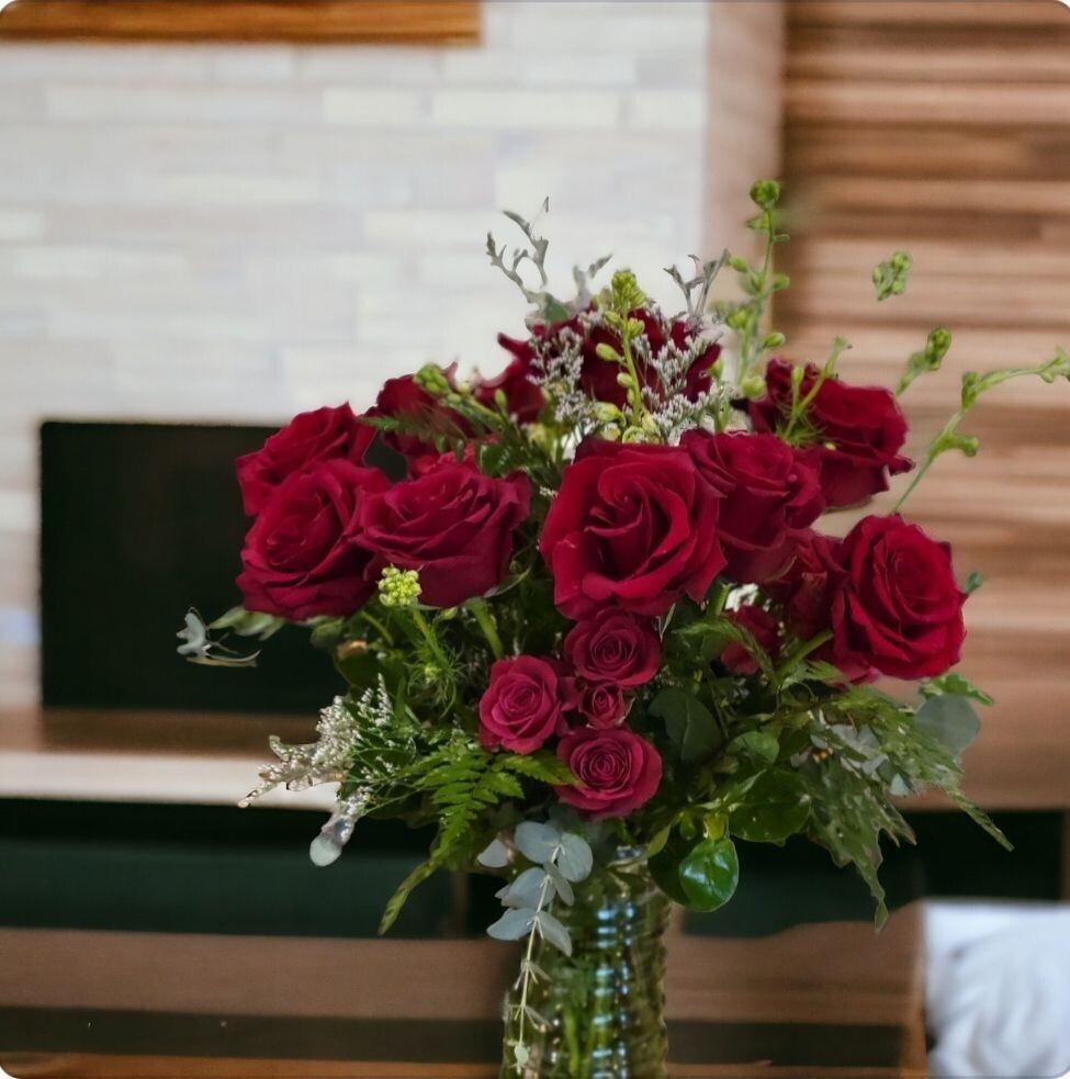Enchanted Elegance: One Dozen Rose Vase Arrangement