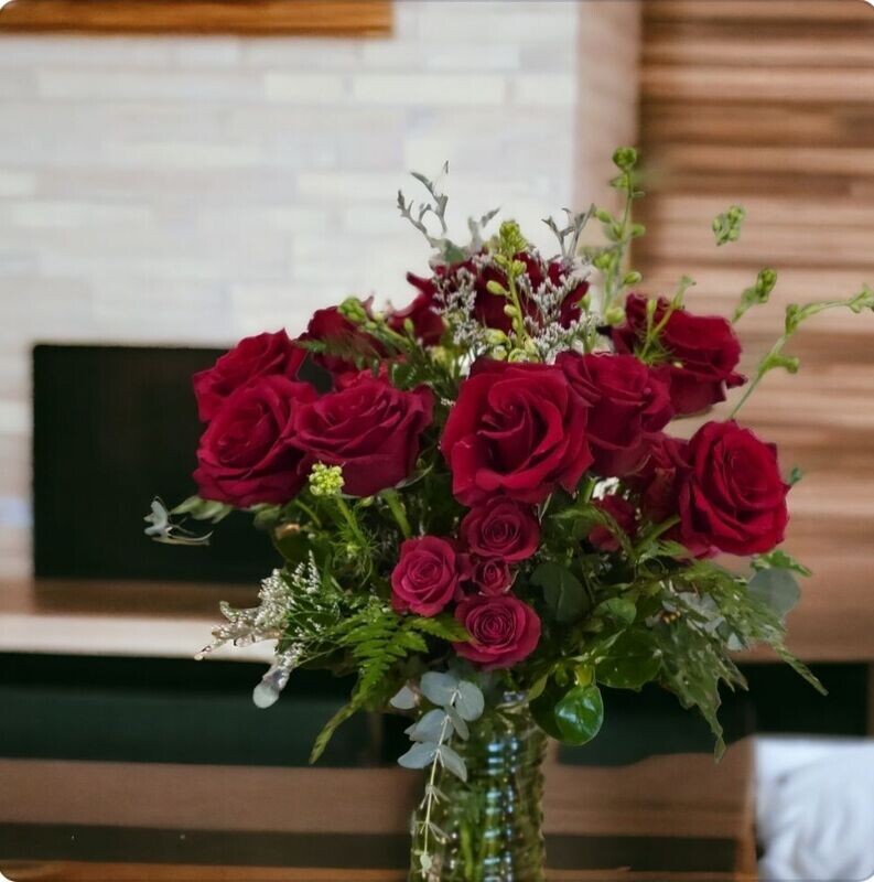 Enchanted Elegance: One Dozen Rose Vase Arrangement