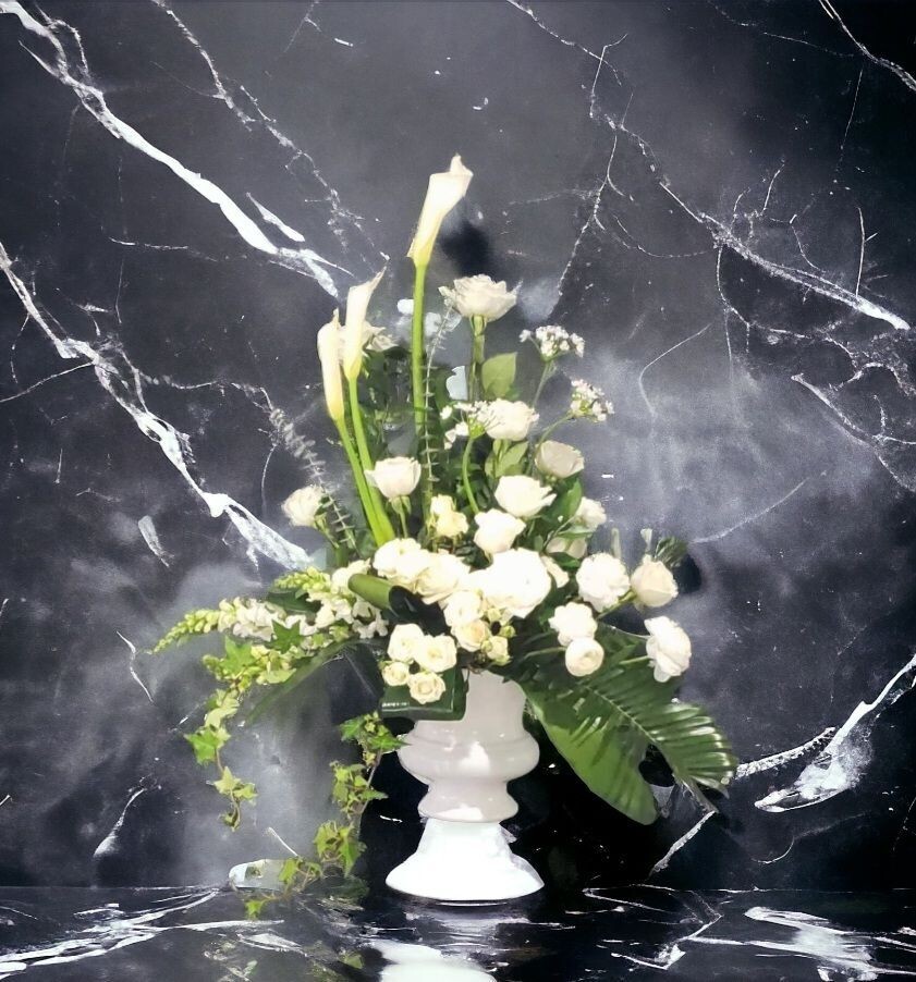Tranquil Remembrance: All White Sympathy Funeral Floral Arrangement