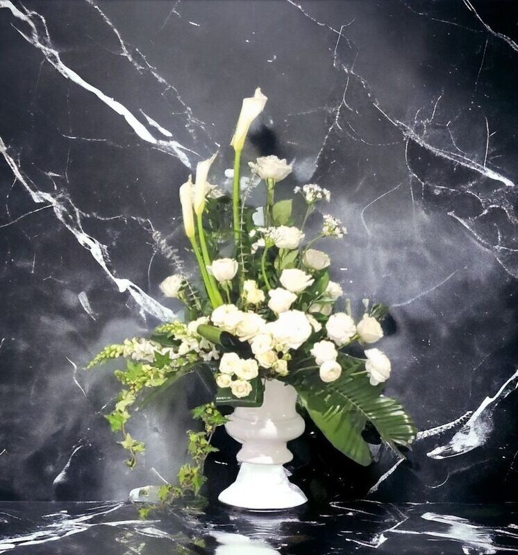 Tranquil Remembrance: All White Sympathy Funeral Floral Arrangement