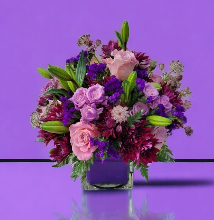 Purple Haze: Purple Cube Floral Arrangement
