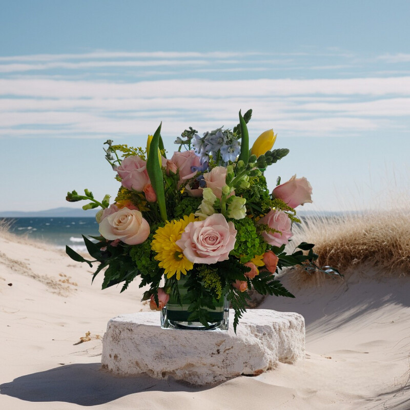 Sea Breeze: Coastal Floral Cube Arrangement