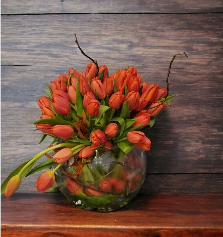 Citrus Charm:  Bowl of Orange Tulips