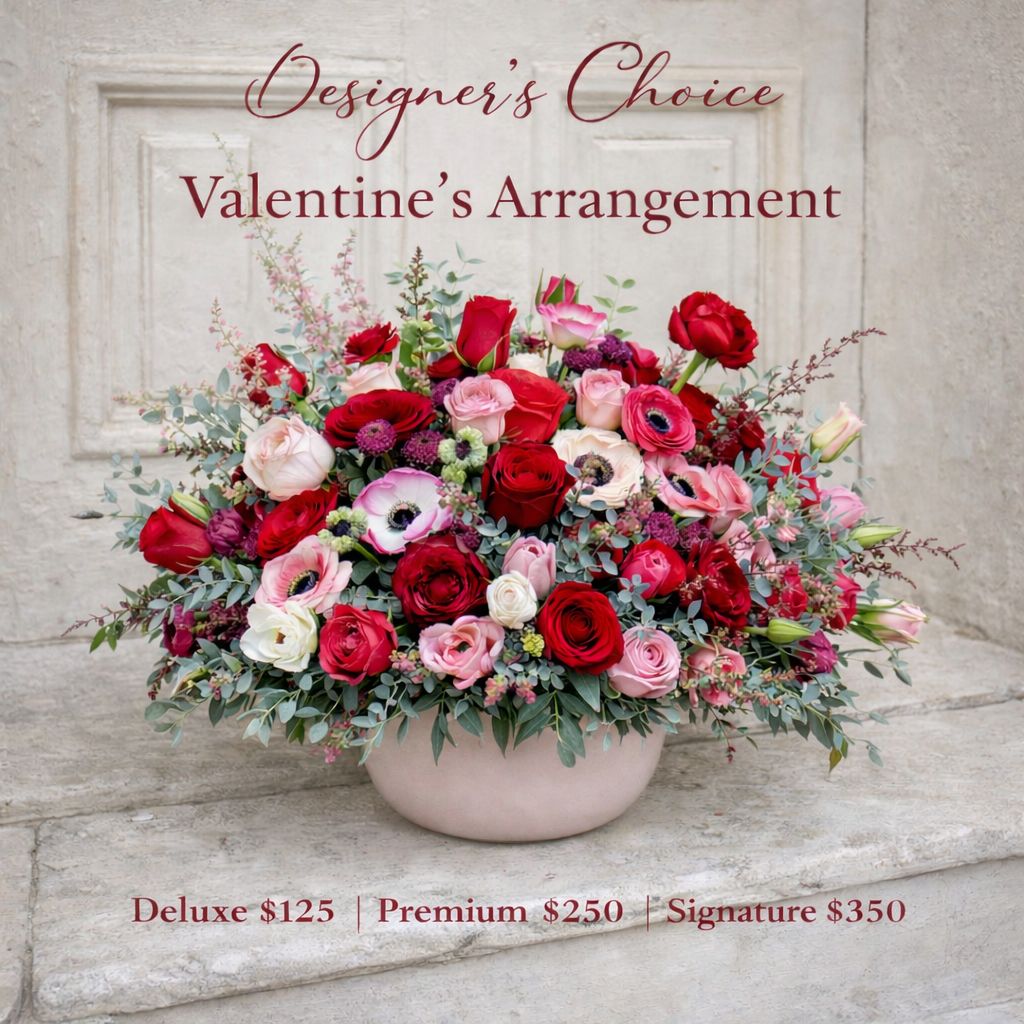 Valentine's Designers Choice Arrangement-(Flowers and vessel varies)