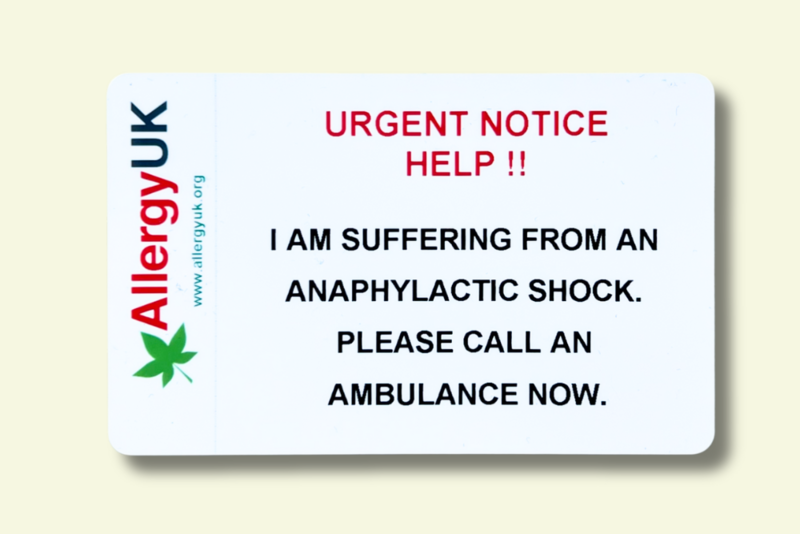 Allergy Restaurant Card - English
