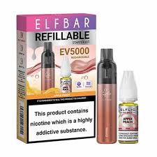 Elf Bar EV5000 – Refillable &amp; Rechargeable Pod Kit + 10ml ELFLIQ 20mg – Apple Peach