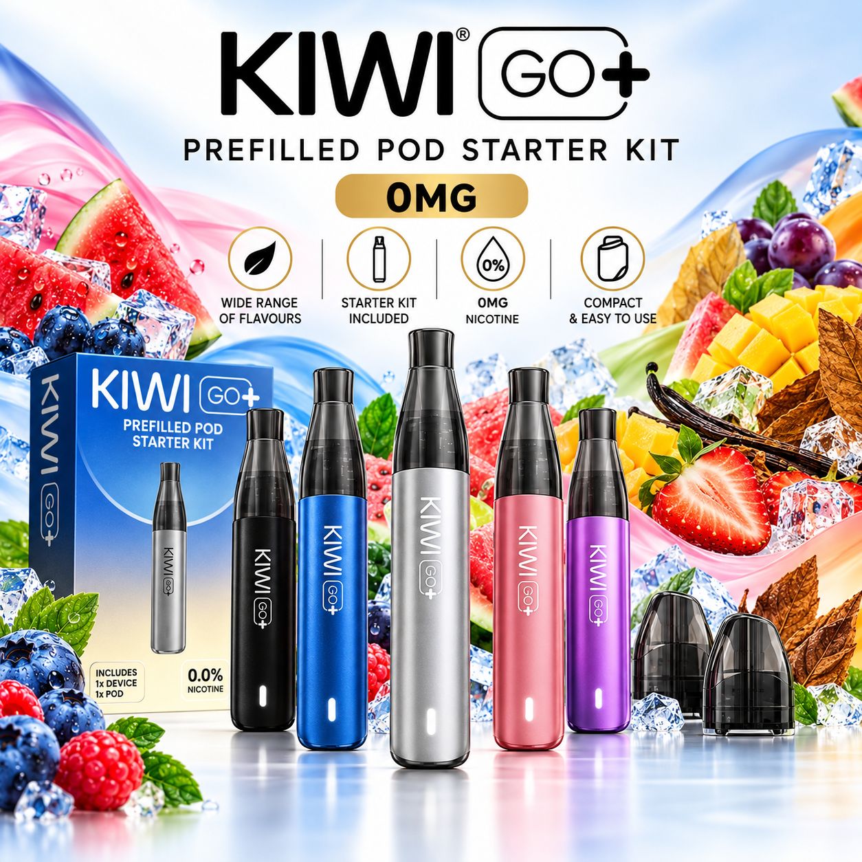 KIWI GO+ Prefilled Pod Starter Kit – 0mg