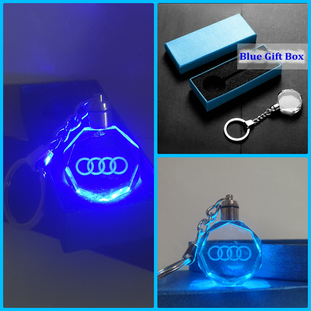 Kristall 3D Schlüsselanhänger Auto Logo Audi Cristal Blau