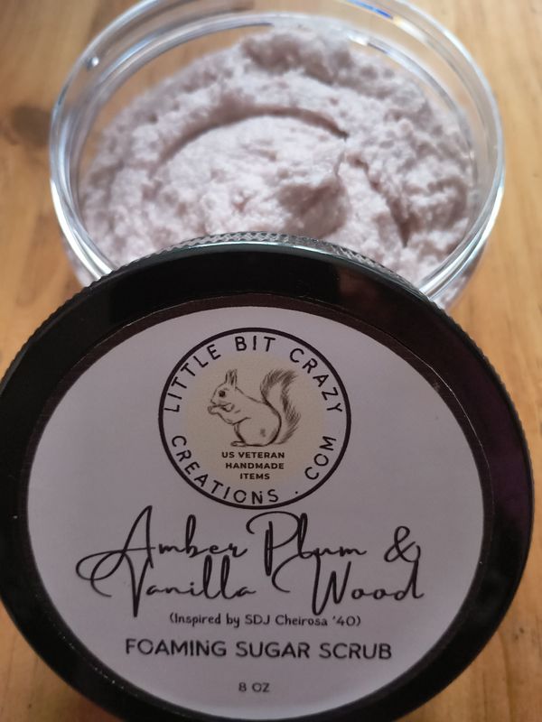 8oz AMBER PLUM &amp; VANILLA WOOD Foaming Sugar Scrub