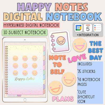 Digital Notebook with stickers, shortcut. Integrated: Apple Calendar, Reminders, &amp; Google Calendar. Integration is iPad only.