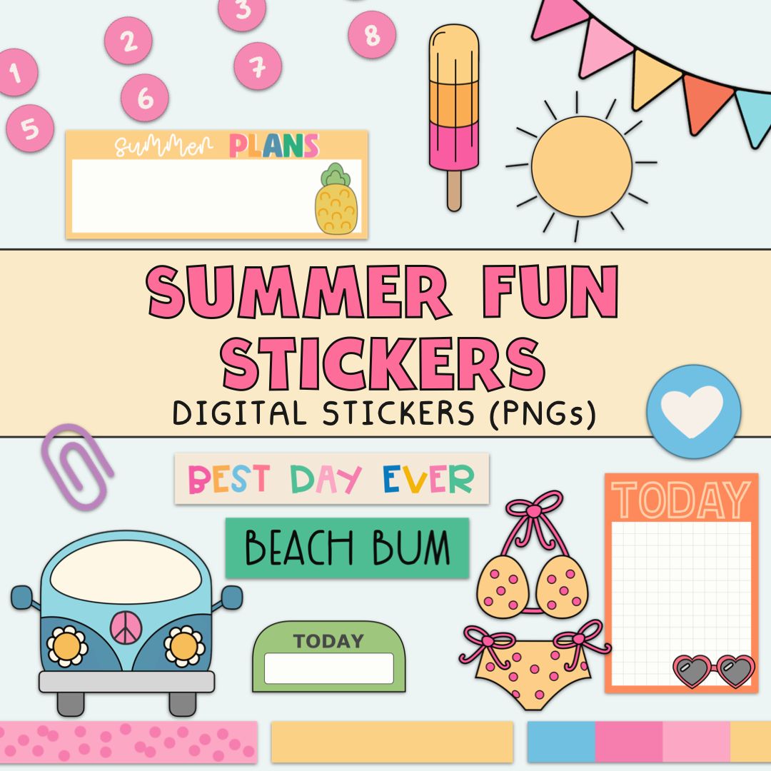 “Summer Fun Stickers”. Digital Stickers (PNGs).