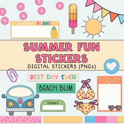 “Summer Fun Stickers”. Digital Stickers (PNGs).