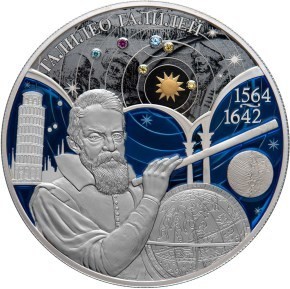 РФ. 2014. 25 рублей. СПМД. 450-летие со дня рождения Галилео Галилея (в специальном исполнении). 0.925 Серебро. 5.0 Oz., ASW, 169.85 g. PROOF-Colored. Mintage: 150 РФ. 2014. 25 рублей. СПМД. 450-летие со дня рождения Галилео Галилея (в специальном исполнении). 0.925 Серебро. 5.0 Oz., ASW, 169.85 g. PROOF-Colored. Mintage: 150
