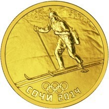 РФ. 2014. 50 рублей. СПМД. Серия: XXII Олимпийские зимние игры и XI Паралимпийские зимние игры 2014 года в г. Сочи. Биатлон. 0.999 Золото. 0.25 Oz., AGW. 7.89 g. PROOF. Mintage: <20,000 РФ. 2014. 50 рублей. СПМД. Серия: XXII Олимпийские зимние игры и XI Паралимпийские зимние игры 2014 года в г. Сочи. Биатлон. 0.999 Золото. 0.25 Oz., AGW. 7.89 g. PROOF. Mintage: <20,000