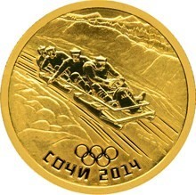 РФ. 2014. 50 рублей. СПМД. Серия: XXII Олимпийские зимние игры и XI Паралимпийские зимние игры 2014 года в г. Сочи. Бобслей. 0.999 Золото. 0.25 Oz., AGW. 7.89 g. PROOF. Mintage: 20,000 РФ. 2014. 50 рублей. СПМД. Серия: XXII Олимпийские зимние игры и XI Паралимпийские зимние игры 2014 года в г. Сочи. Бобслей. 0.999 Золото. 0.25 Oz., AGW. 7.89 g. PROOF. Mintage: 20,000