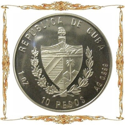 Cuba. 10 pesos. Silver.
