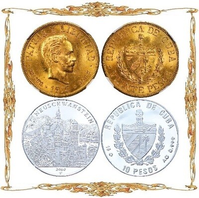 Cuba. 10 pesos. Gold & Silver coins.
