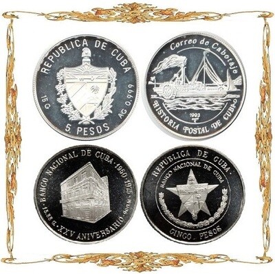 Cuba. 5 pesos. Silver. Commemorative coins.