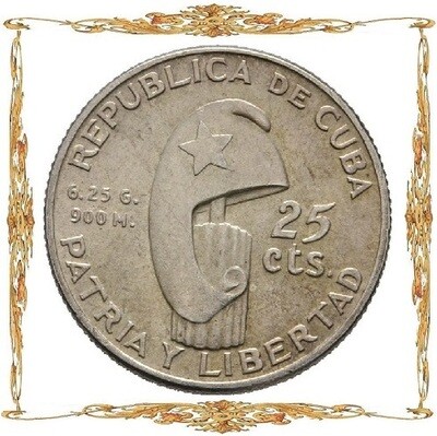 Cuba. 25 centavos. Silver. Commemorative and circulation coins.