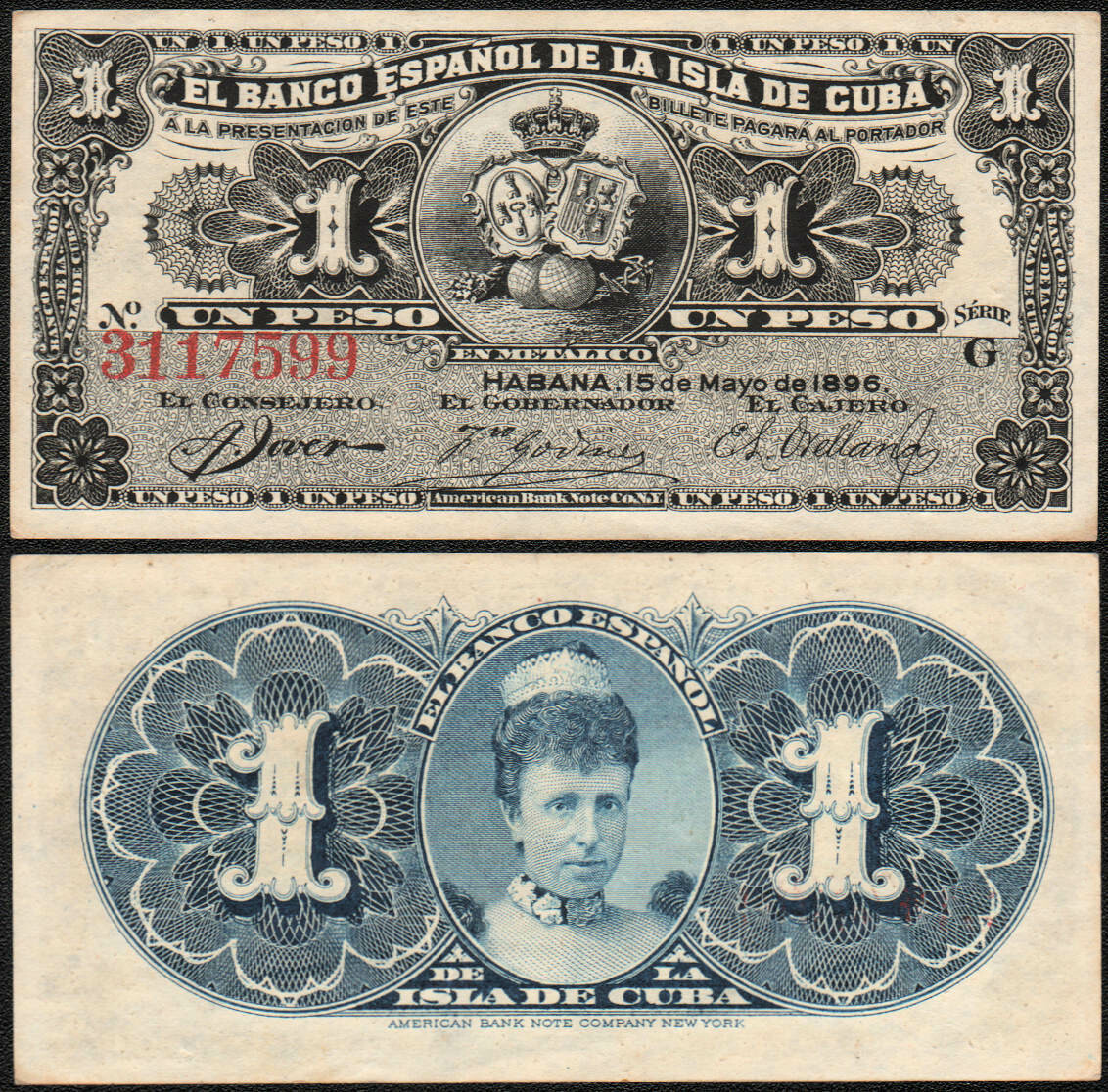 Куба. Бумажные деньги. 1896. 1 песо серебро * 100 штук. Banco Español de Cuba. Тип: 1896. Серия/№: . Подпись: . Catalog #. PRESS (UNC)