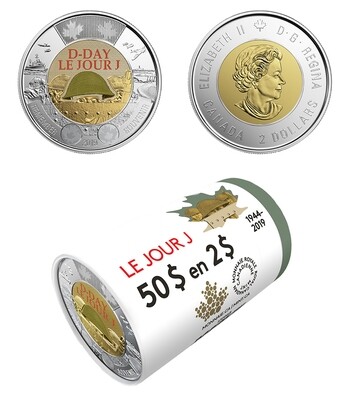 Канада. Елизавета II. 2019. 2 доллара - ролл из 25 монет. 75-летняя годовщина памяти Канада. Елизавета II. 2019. 2 доллара - ролл из 25 монет. 75-летняя годовщина памяти