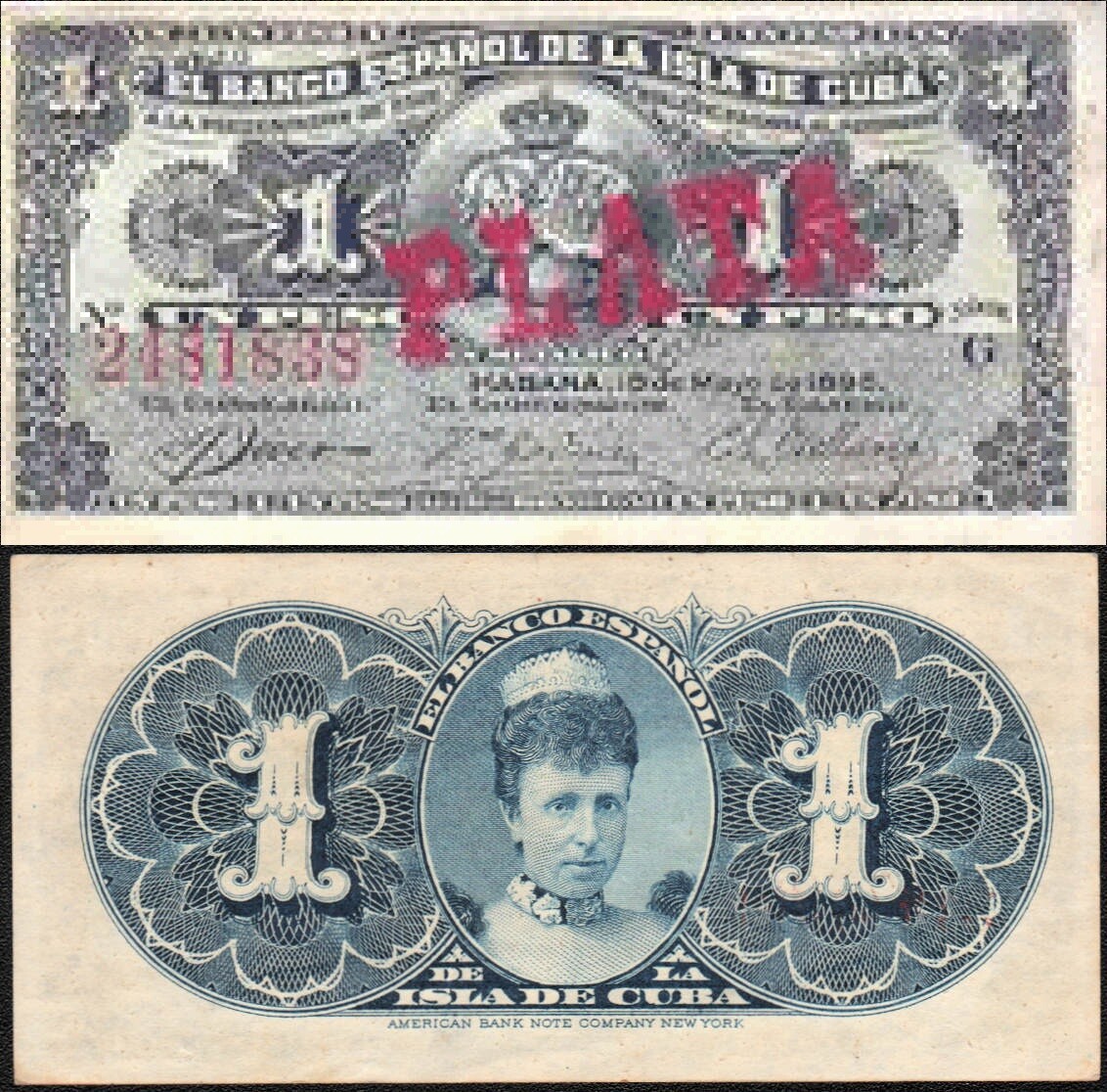 Куба. Бумажные деньги. 1897. 1 песо серебро * 100 штук. Banco Español de Cuba. Тип: 1897. Серия/№: . Подпись: . Catalog #. PRESS (UNC)