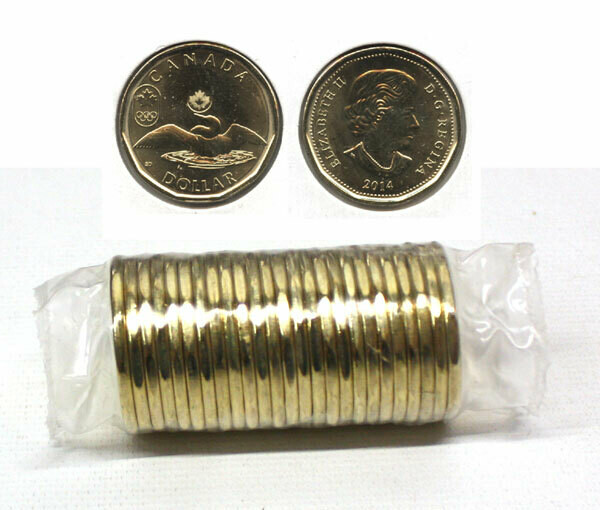 Канада. Елизавета II. 2014. 1 доллар - ролл из 25 монет. Селезень. Олимпийский логотип. Ni-Cu. KM#. UNC