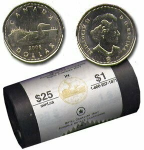Канада. Елизавета II. 2006. 1 доллар - ролл из 25 монет. Селезень. Логотип RCM. Ni-Cu. KM#. UNC