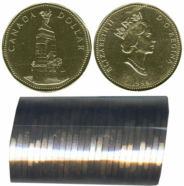 Канада. Елизавета II. 1994. 1 доллар - ролл из 25 монет. Память. Ni-Cu. KM#. UNC.