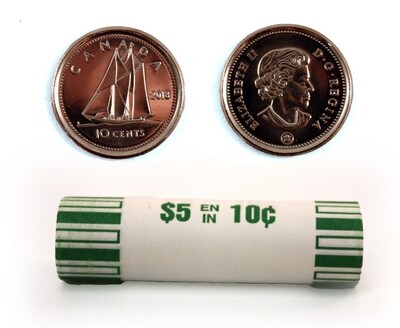 Канада. Елизавета II. 2018. 10 центов - ролл из 50 монет. Парусник. Тип: 1979. Никель 2.07 g. UNC