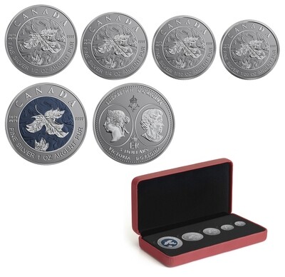 Канада. Елизавета II. 2019. Набор из 5 монет. $5, $4, $3, $2, $1. Серия: Кленовые листья. #08. 200 лет со дня рождения королевы . 0.9999 Серебро 1.932 Oz., ASW., 60.08 g. PROOF/Colored. Mintage: 6,500 Канада. Елизавета II. 2019. Набор из 5 монет. $5, $4, $3, $2, $1. Серия: Кленовые листья. #08. 200 лет со дня рождения королевы . 0.9999 Серебро 1.932 Oz., ASW., 60.08 g. PROOF/Colored. Mintage: 6,500