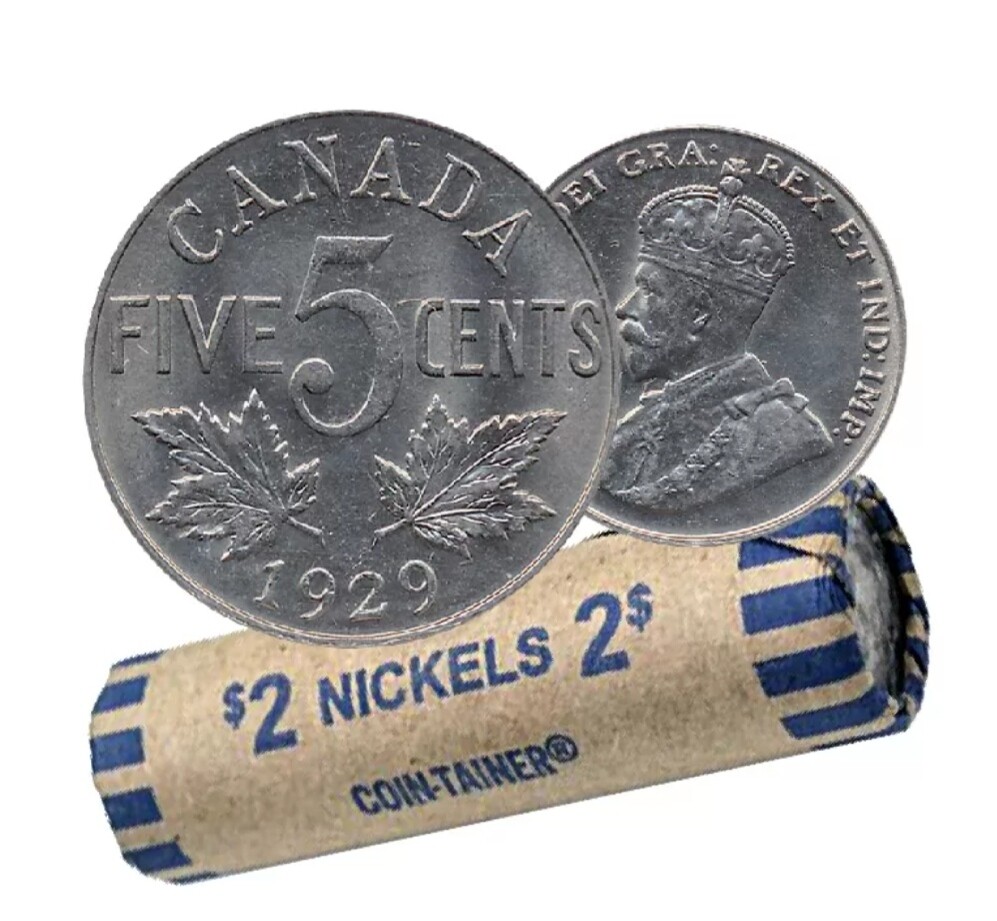 Монеты в роллах. Канада 5 центов 1958. Канада никель. A Roll of Nickels Clatters. Roller coin