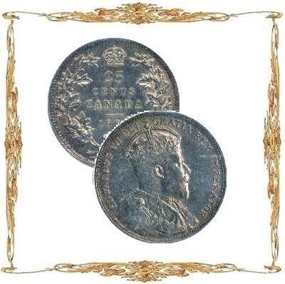 Монеты Канады. Эдвард VII. 25¢. Ag. Циркуляционные монеты.
