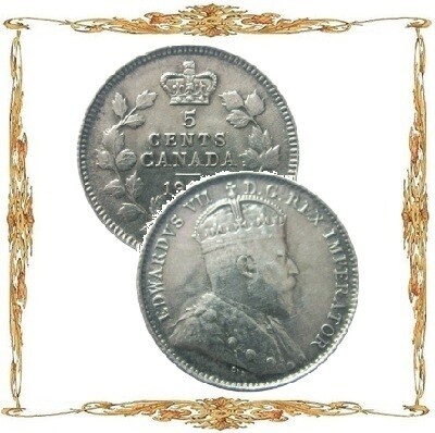 Монеты Канады. Эдвард VII. 5¢. Ag. Циркуляционные монеты.