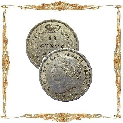 Монеты Канады. Виктория. 10¢. Серебро. Циркуляционные монеты.