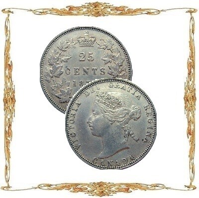 Монеты Канады. Виктория. 25¢. Серебро. Циркуляционные монеты.