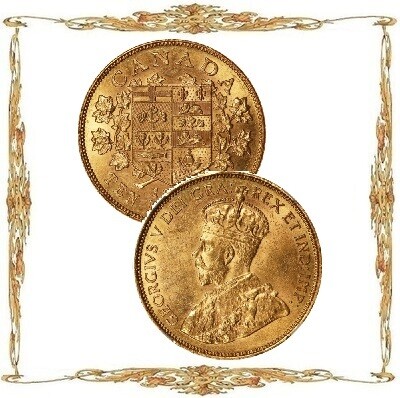 Монеты Канады. Георг V. 5 долларов. Au. Циркуляционные монеты.
