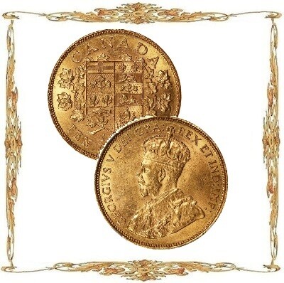 Монеты Канады. Георг V. 10 долларов. Au. Циркуляционные монеты.