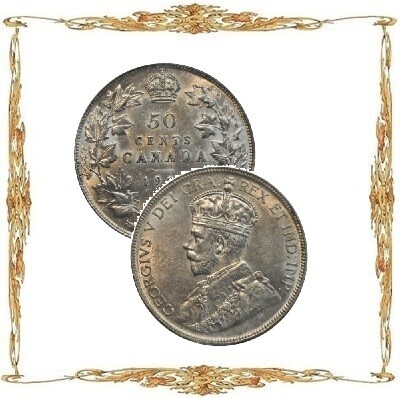Монеты Канады. Георг V. 50¢. Ag. Циркуляционные монеты.