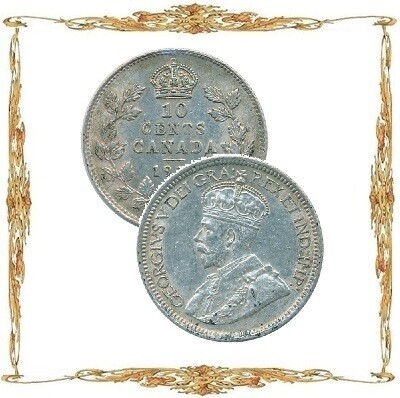 Монеты Канады. Георг V. 10¢. Ag. Циркуляционные монеты.