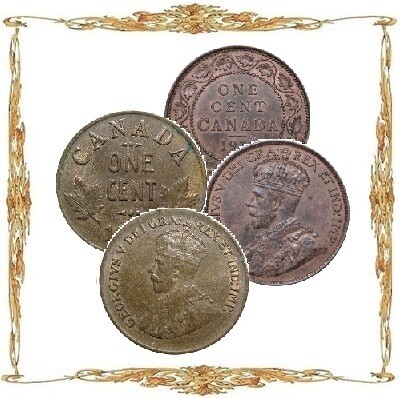 Монеты Канады. Георг V. 1¢. Cu. Циркуляционные монеты.