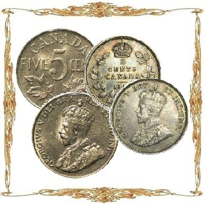 Монеты Канады. Георг V. 5¢. Циркуляционные монеты.