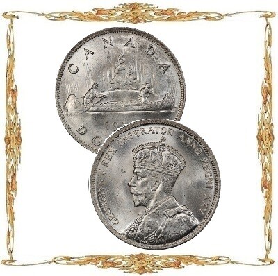 Монеты Канады. Георг V. 1 доллар. Ag. Циркуляционные и памятные монеты.