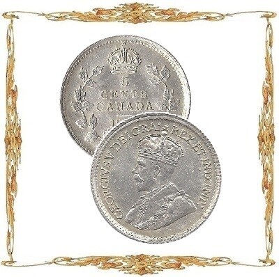 Монеты Канады. Георг V. 5¢. Ag. Циркуляционные монеты.