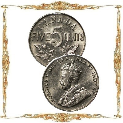 Монеты Канады. Георг V. 5¢. Cu-Ni. Циркуляционные монеты.