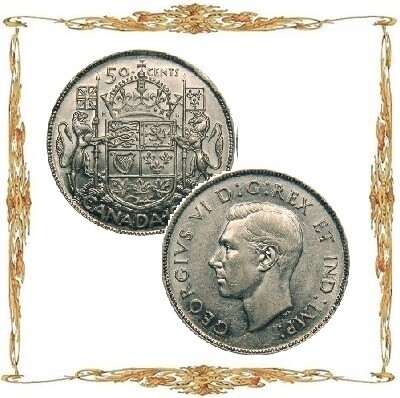 Монеты Канады. Георг VI. 50¢. Ag. Циркуляционные монеты.