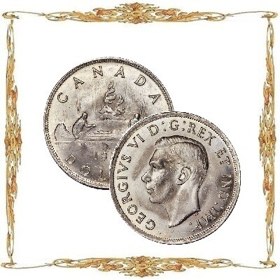Монеты Канады. Георг VI. 1 доллар. Ag. Циркуляционные монеты.